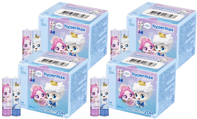 하이퍼맥스 캐치 티니핑 알카라인 AAA 건전지, 20개입, 4개
