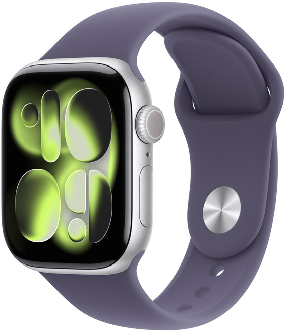 Apple 2025 애플워치 시리즈 11, 실버, 42mm, GPS, 알루미늄,실버/퍼플 포그 스포츠 밴드, M/L