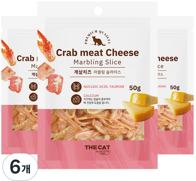 더캣 고양이 마블링 슬라이스 간식, 혼합맛(게살/치즈), 50g, 6개