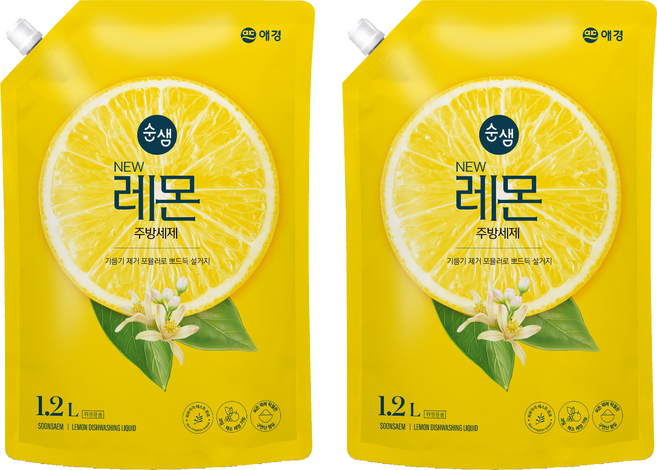 Soonsaem 檸檬洗碗精補充包, 1.2L, 2包