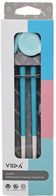 VIIDA Soufflé 抗菌學習筷 不含BPA/DEHP/PVC/鉛/三聚氰胺 兒童安全材質, 湖水綠, 1雙