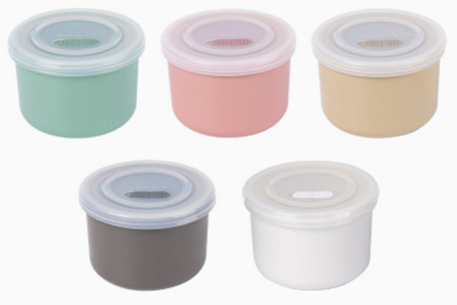 블루마마 도자기 이유식 밀폐보관용기 5종세트, 핑크 + 베이지 + 민트 + 그레이 + 화이트, 1세트, 250ml