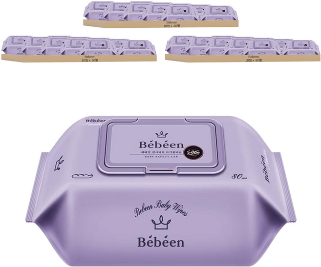 Bebeen 嬰兒溼紙巾 掀蓋式, 80張, 30包