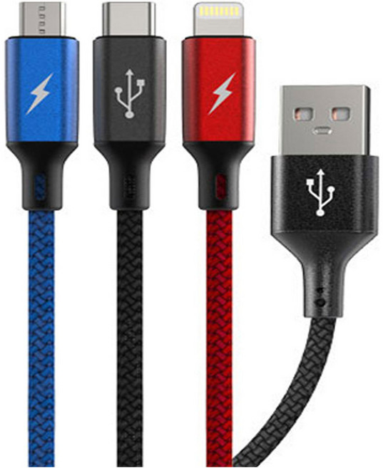 주파집 3in1 멀티 고속충전 케이블, 1.2m, 혼합색상, 1개