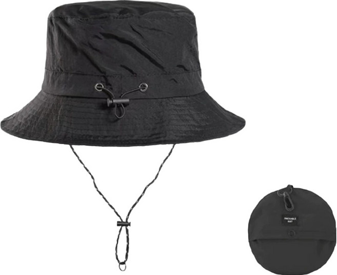 유메모아 접이식 버킷햇 포켓벙거지, 블랙