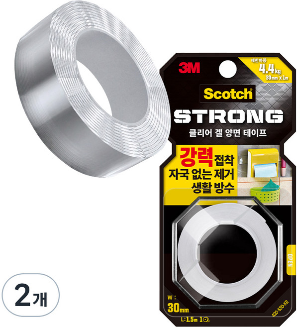 3M Scotch 透明凝膠雙面膠帶 30mm x 1.5m, 2個, 單一顏色