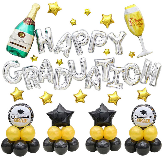 와우파티코리아 졸업 장식 7 파티 풍선 세트, 혼합색상, 1세트