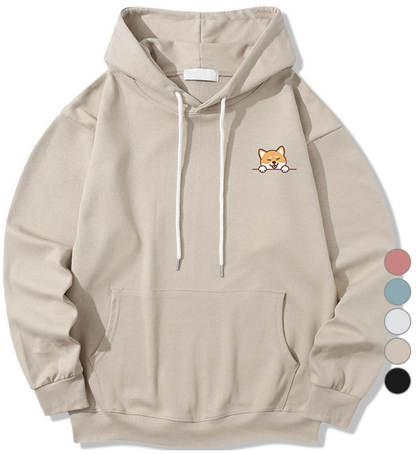 일루소 남녀공용 로고 시바견 소프트 특양면 후드티