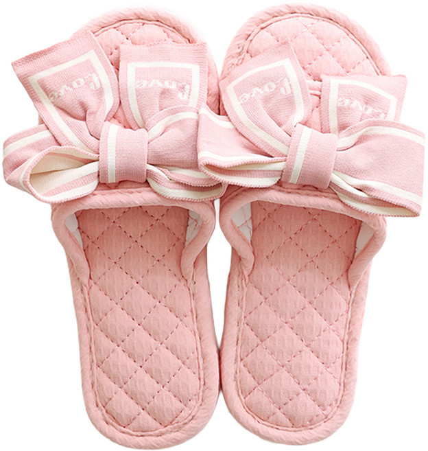 에버하우스 3중 쿠션 리본 면 거실화, 핑크, 1개