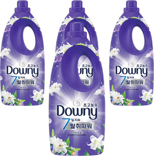 다우니 초고농축 7일 지속 탈취파워 섬유유연제 화이트티와 릴리 본품, 2L, 4개