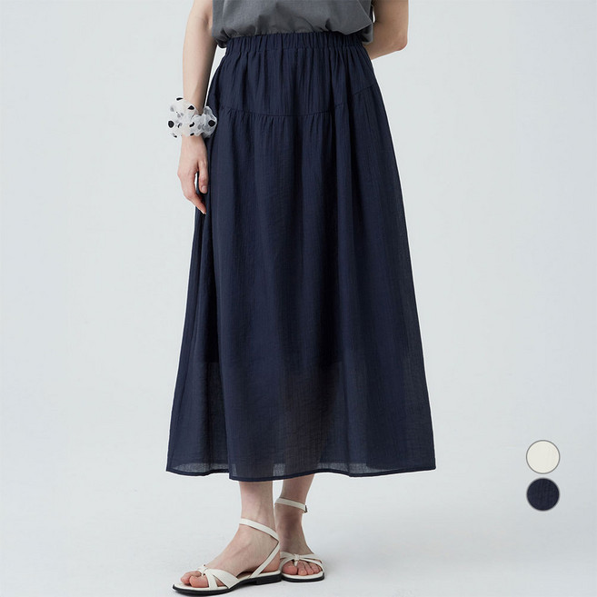 ELLE PARIS 여성용 사르륵 크링클 풀밴딩 티어드 롱 스커트