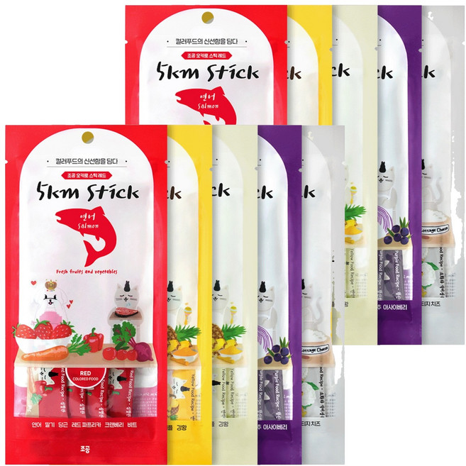 조공 전연령 고양이 강아지 오키로스틱 짜먹는 간식 5팩, 혼합맛(레드/옐로우닭/옐로우대구/퍼플/화이트), 2세트