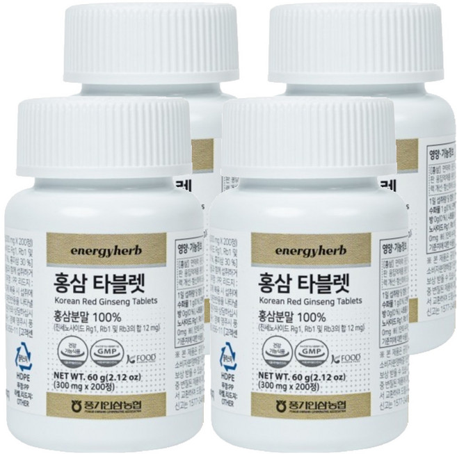 에너지허브 홍삼 타블렛 60g, 4개, 200정
