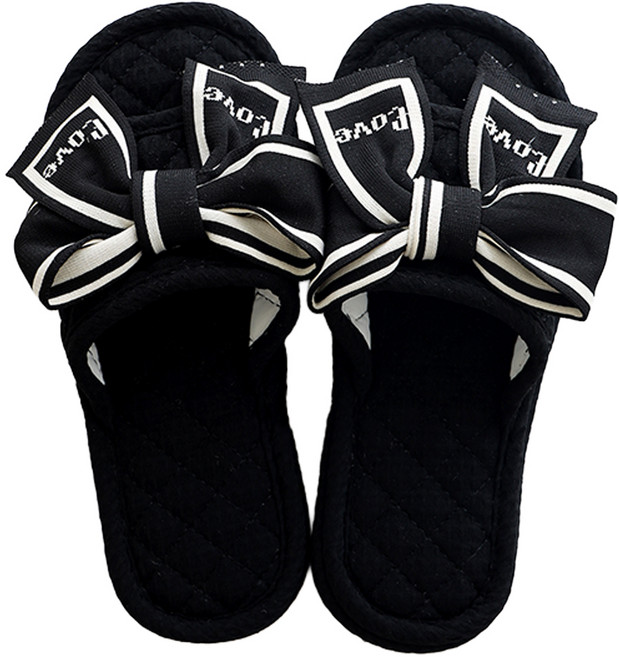 에버하우스 3중 쿠션 리본 면 거실화, 블랙, 1개