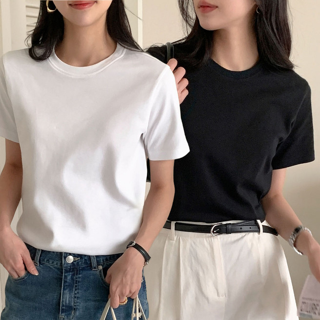 아피나르 여성용 통기성 베이직 고밀도 순면 반팔 티셔츠 2p