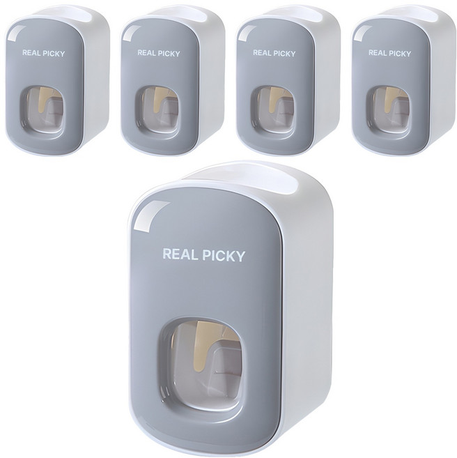 리얼피키 자동 치약 디스펜서, 그레이, 5개