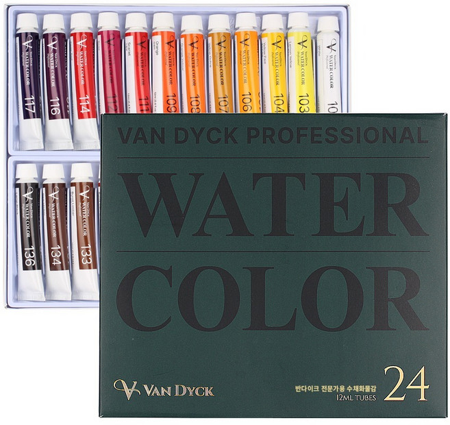 반다이크 전문가용 수채화물감 세트, 12ml, 24색