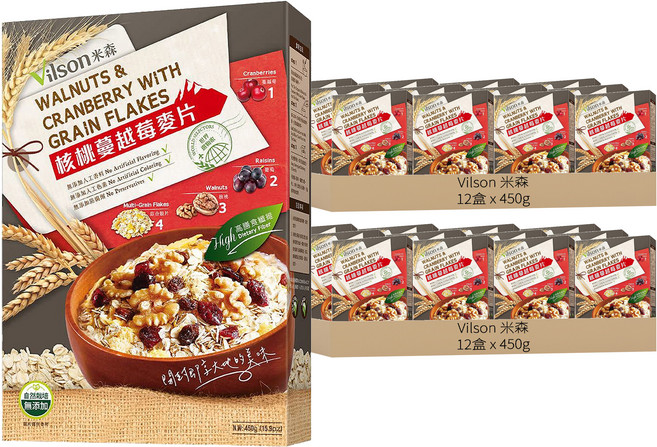 Vilson 米森 核桃蔓越莓麥片, 450g, 24盒