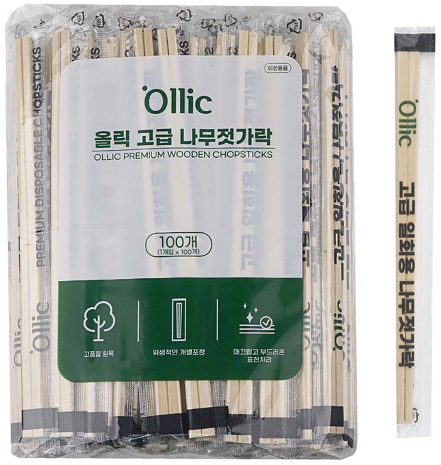 올릭 고급 일회용 나무젓가락, 100개입, 1개