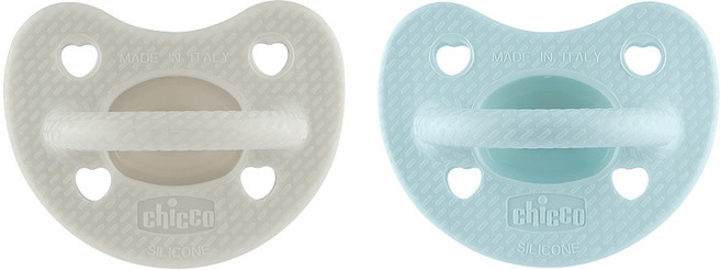 Chicco LUXE 矽膠拇指型安撫奶嘴2件組, 中, 迷霧灰 + 湖水綠, 2個