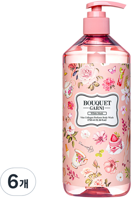 부케가르니 비타콜라겐 퍼퓸 바디워시 화이트머스크, 750ml, 6개