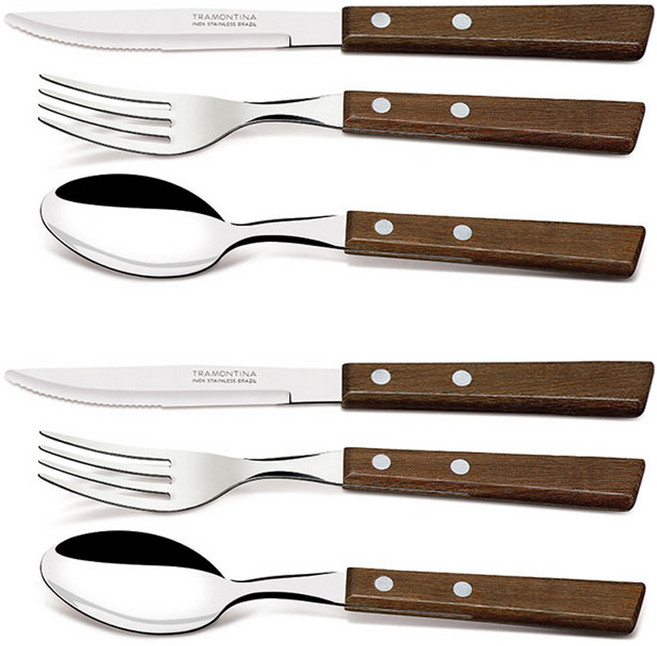트라몬티나 트레딕셔널 우드핸들 커트러리 테이블세트, 혼합색상, 테이블 나이프 + 테이블 스푼 + 테이블 포크, 6개