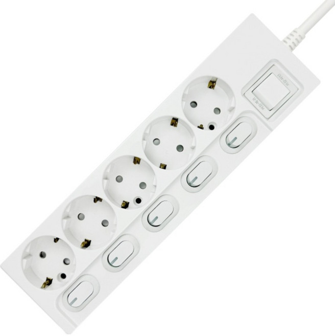 원스탑 과부하차단 절전 개별스위치 멀티탭 전선형 5구, 1.5m, 화이트, 1개