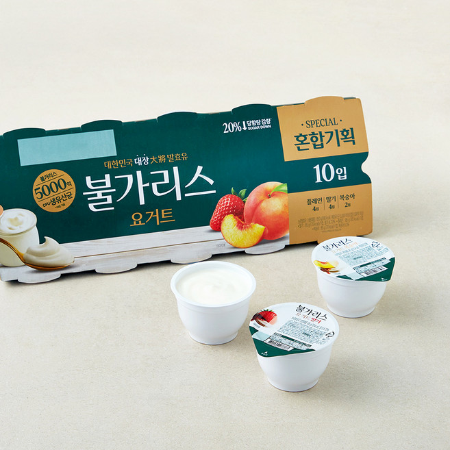 불가리스 요거트 플레인 + 딸기 + 복숭아, 85g, 10개입, 1세트