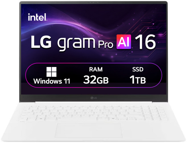 LG전자 2025 그램 Pro AI 16 WQXGA 코어Ultra7, 에센스 화이트, 1TB, 32GB, WIN11 Home, 16Z90TS-GU7WK