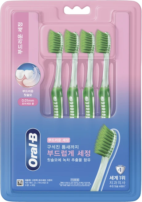 오랄비 고탄력 초미세모 그린티 칫솔, 4개입, 1개 - 쿠팡