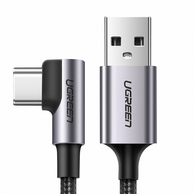 UGREEN 綠聯 USB-A-Type-C 金屬編織L型電競專用版 快充傳輸線, 2m, 黑色, 1條