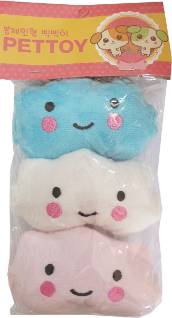 티티펫 봉제인형 삑삑이 펫장난감 3종 세트, 핑크 + 블루 + 화이트, 1세트