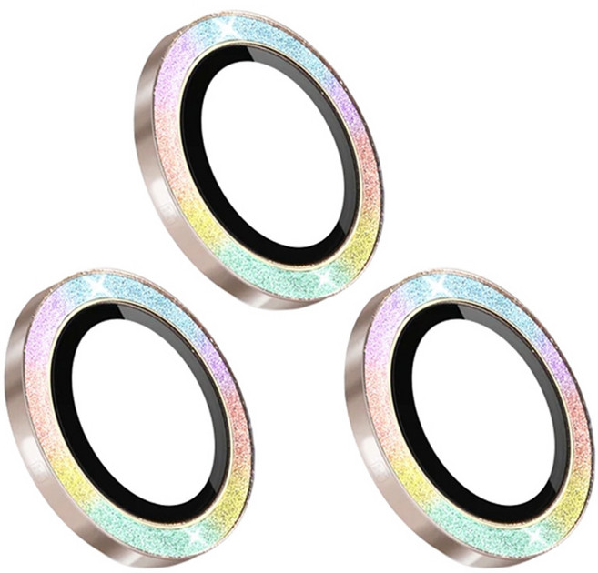 HODA 好貼 藍寶石鏡頭保護貼 鈦金色 閃粉彩鑽 3入, 1盒