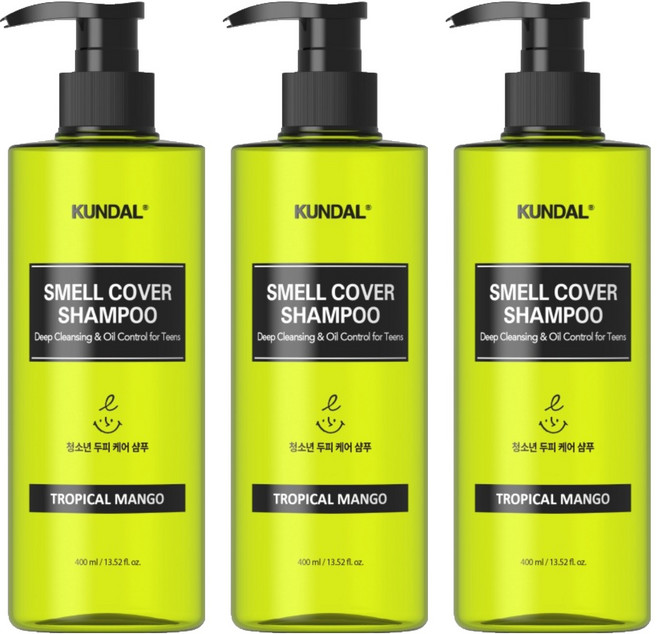 쿤달 올데이 스멜커버 청소년 샴푸 트로피컬 망고향, 400ml, 3개
