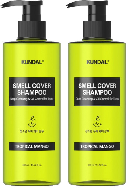 쿤달 올데이 스멜커버 청소년 샴푸 트로피컬 망고향, 400ml, 2개