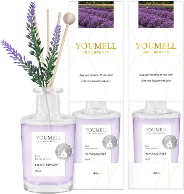 유멜 리드 플라워 디퓨저, 프렌치라벤더, 180ml, 2개
