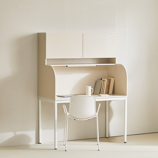 장인가구 토모 1인용 독서실 책상 철제형 1200 + 상부수납장 + LED조명 세트 방문설치, 아이보리