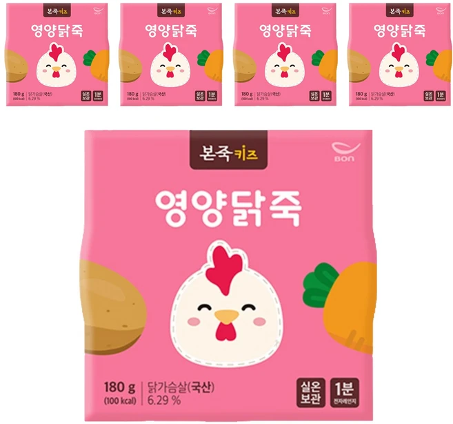 본죽 키즈 영양닭죽, 180g, 5개, 닭가슴살 - 쿠팡