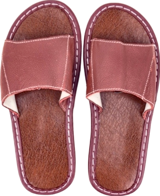 真皮頭層牛皮軟底室內拖鞋 LS01, 酒紅色, 1雙