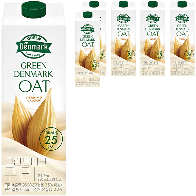 덴마크 그린 귀리 음료, 950ml, 6개