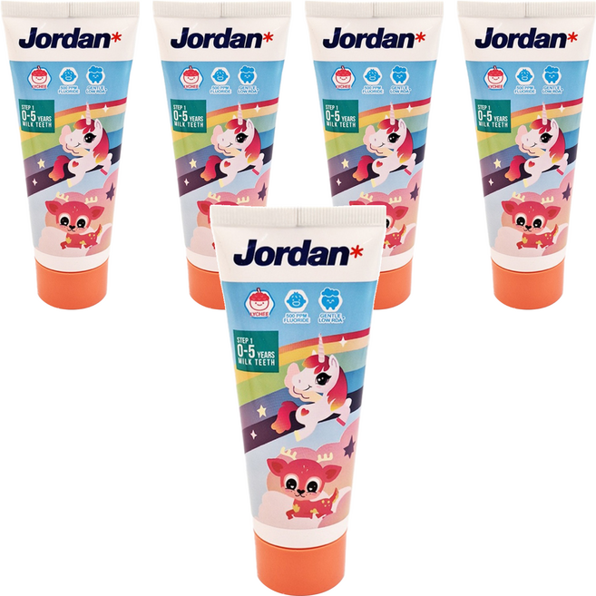 Jordan 清新荔枝味兒童牙膏 0~5歲, 75g, 1入, 5條