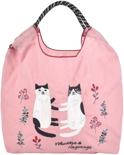 kUSUgURU JAPAN 日本眼鏡貓 手提包 環保袋日本刺繡尼龍購物袋 Nagonago-san系列