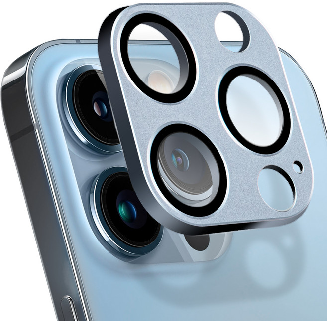 아이몰 아이폰 카메라 렌즈 빛번짐 방지 일체형 풀커버 강화유리 메탈 보호필름 블루, 1개