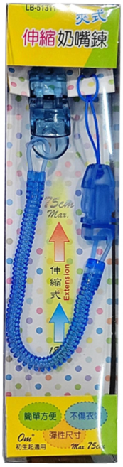 genki bebi 元氣寶寶 夾式伸縮奶嘴鍊 兩段式安全夾 彈性伸縮, 顏色隨機, 1個