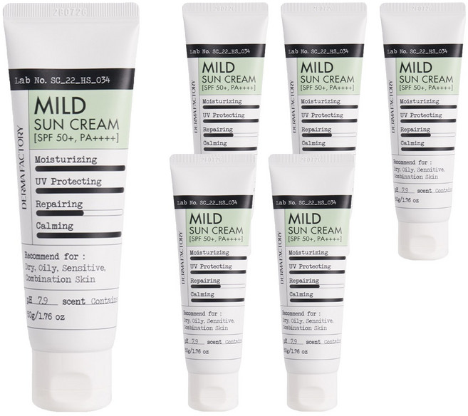 더마팩토리 비건인증 무기자차 마일드 편백수 선크림 SPF50+ PA++++, 50g, 6개