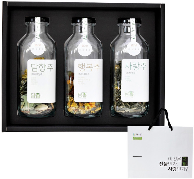 꿈에그린농장 담향 담금주 키트 1호 대나무잎 16g + 국화 11g + 야관문 23g + 쇼핑백 선물세트, 1세트