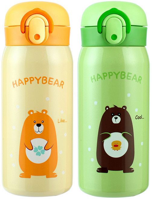 해피베어 원터치 보온보냉병 350ml x 2종 세트, 옐로우 + 그린, 1세트