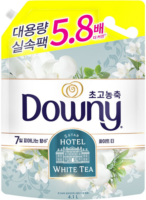 다우니 7일향수 초고농축 섬유유연제 화이트티 리필, 4.1L, 1개