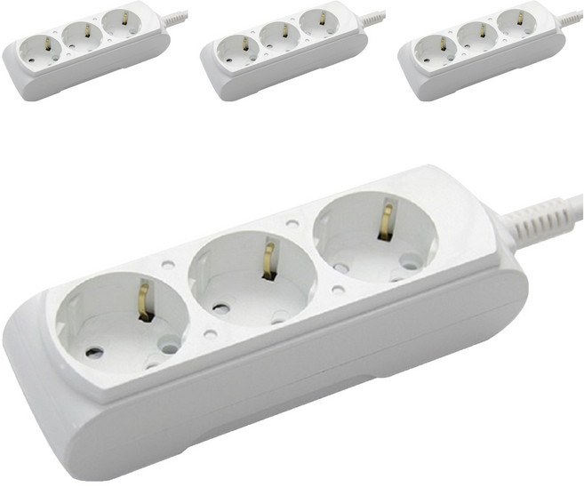 거성산업 접지형 3호 멀티탭 3구 + 안전커버 2p, 혼합색상, 4세트, 2.5m