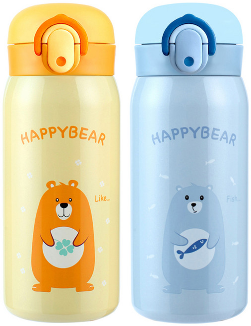 해피베어 원터치 보온보냉병 350ml x 2종 세트, 옐로우 + 스카이블루, 1세트